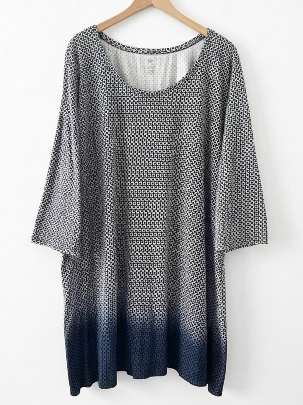 J.Jill Pure Jill Ballet Sleeve Tunic Top Blue Geometric Print Cotton Ombré 4X
